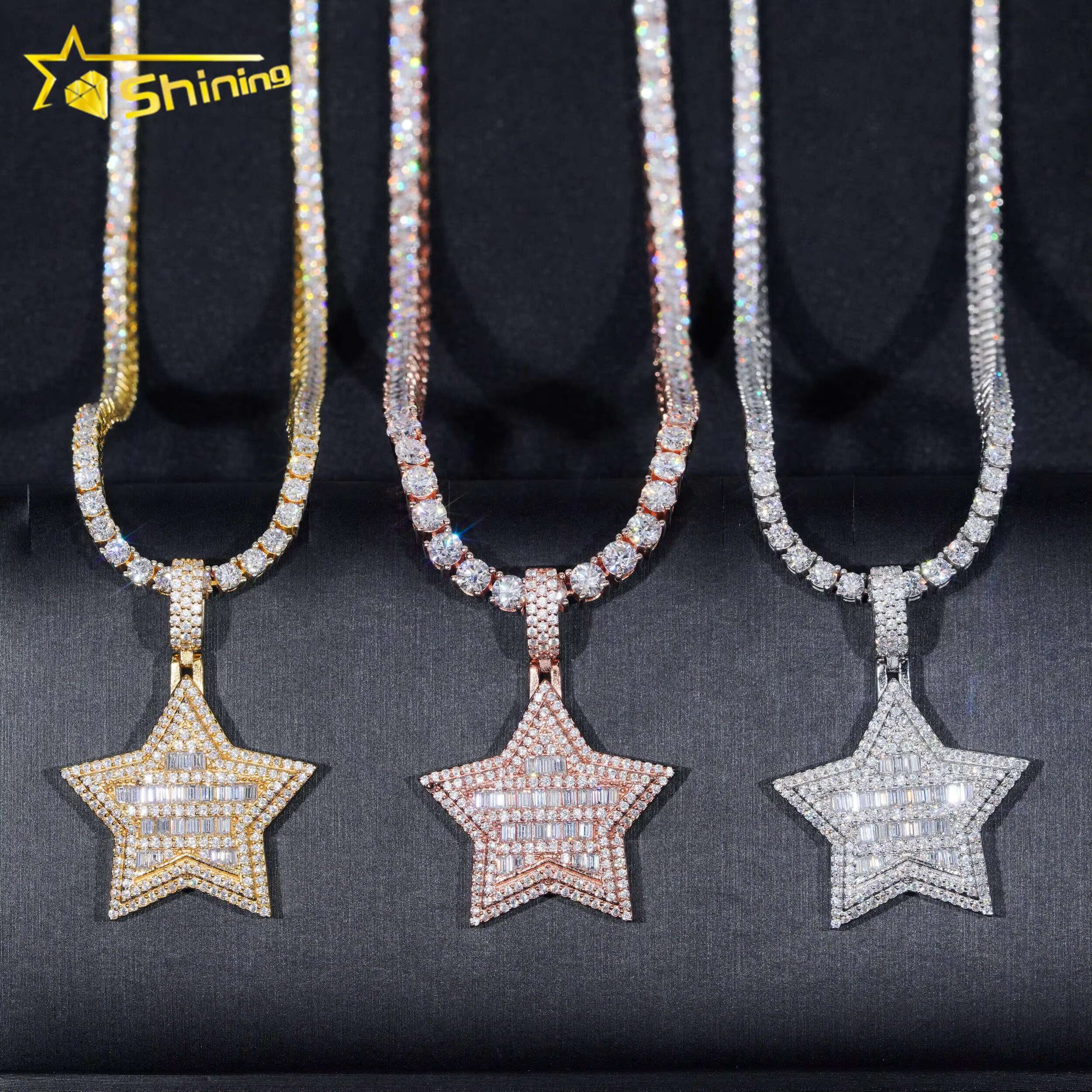 RTS GRA Hip Hop Jewelry 925 Sterling Silver Gold Plated Star Shape Iced Out VVS Moissanite Pendant