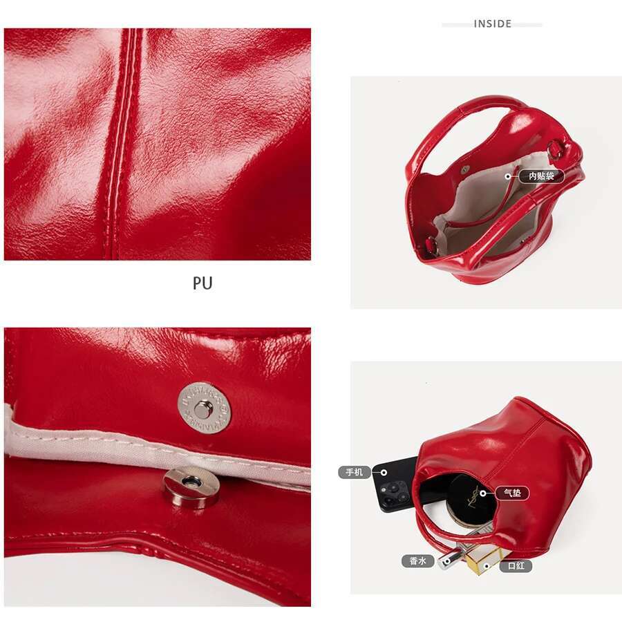 Fashion Basket Tote Black Women's Handbags Retro Commuter Shoulder Crossbody Pu Leather Fan-Shaped Bucket Bag Sac A Main
