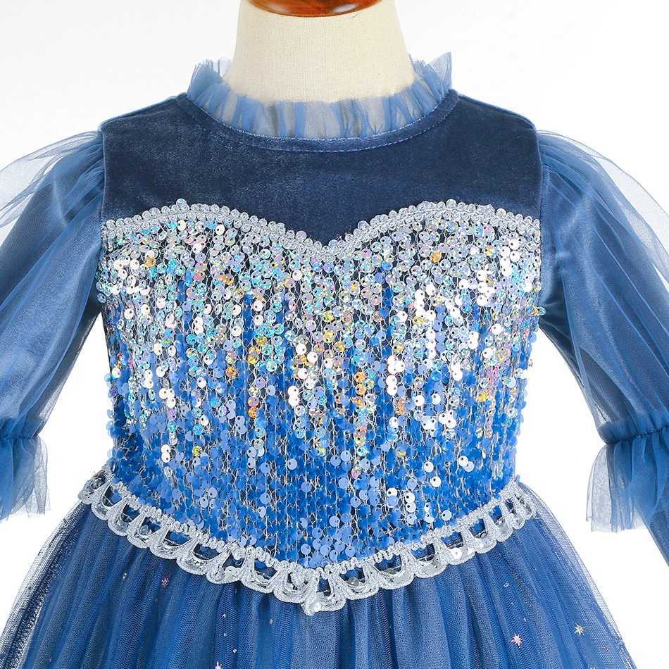 Disney Elsa Princess Girls Dress Snow Queen Role Play Children Halloween Puff Sleeve Dress Winter Girls Christmas SetXJ250411