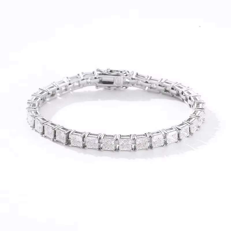 Waterproof Tarnish-Free Jewelry 925 Sterling Silver Custom 18K Gold Plated 4mm Square Moissanite Princess Bracelet for Women