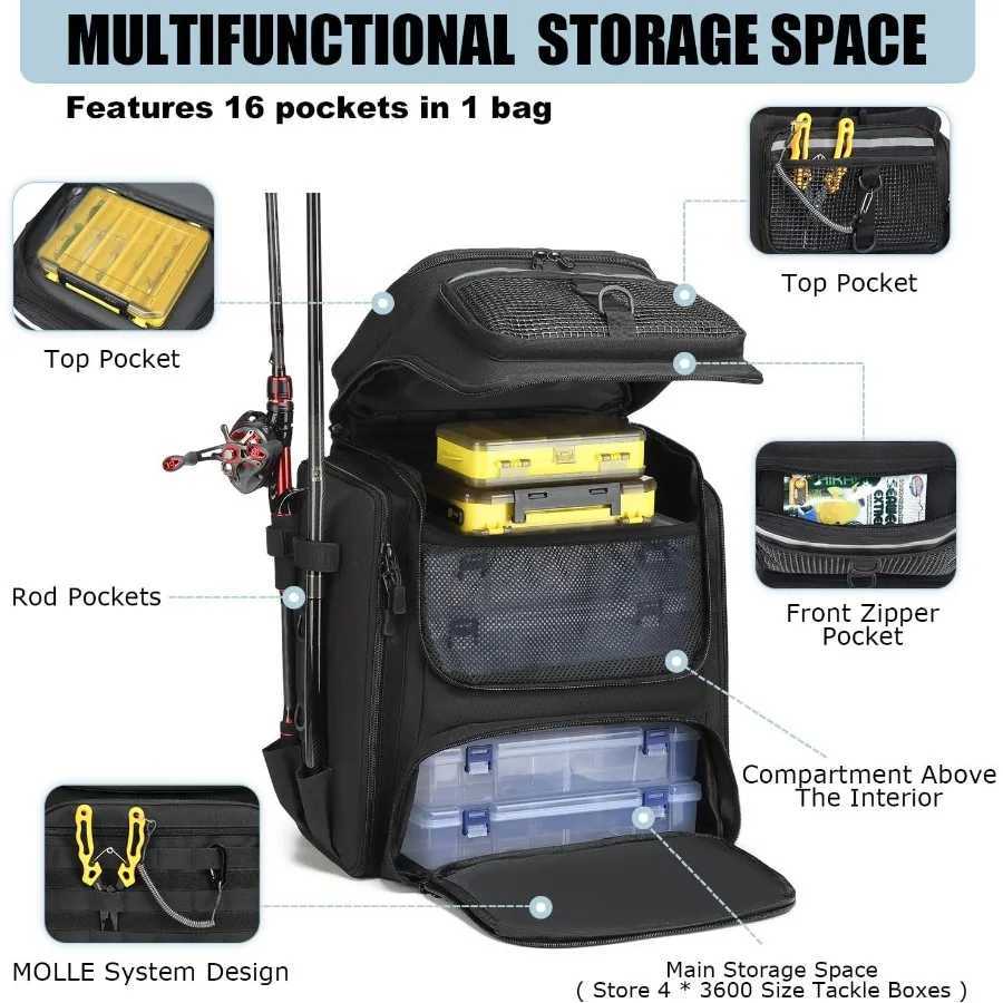 HAMBOLY Fishing Backpack with Rod Holders 40L Tackle Box Backpack for Fishing Gear Waterproof Fishing Tackle Bag for Men Z250411