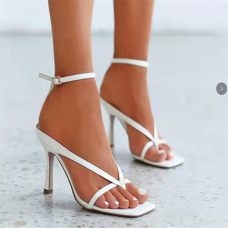 2025 new European and American fashion women square head high heel sandals free shipping Black white blue beige plus size 35-43