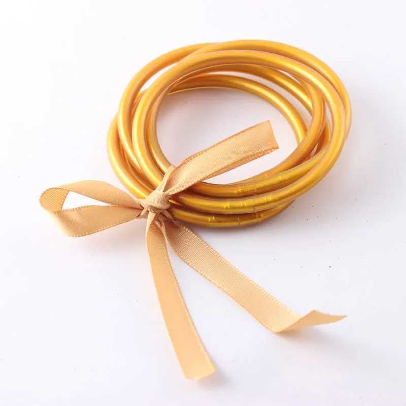5pcs/set Golden Buddhist Rush Bracelets Tibetan Buddha Girls Bangles Temple Lucky Symbol Silicone Bracelet for Women GirlsC250411