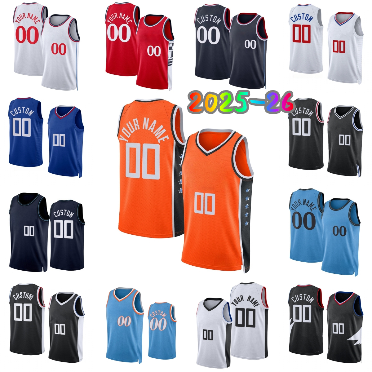 Custom 2025-26 New 1 Harden Printed Basketball Jersey 2 Leonard 40 Zubac 20 Collins 5 Jones 11 Lopez 12 Christie 0 Beal 8 Dunn 10 Bogdanovic 3 Paul Telfort Jerseys Shorts