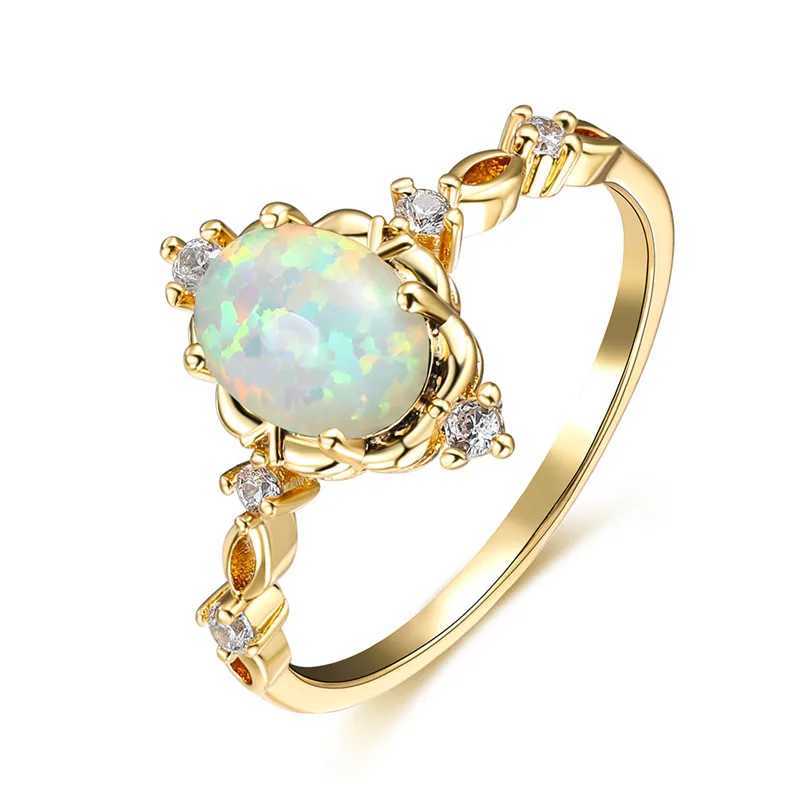 Enchanting gold silver wedding rings white opal engagement rings cute women blue green purple crystal ringsXJ250412