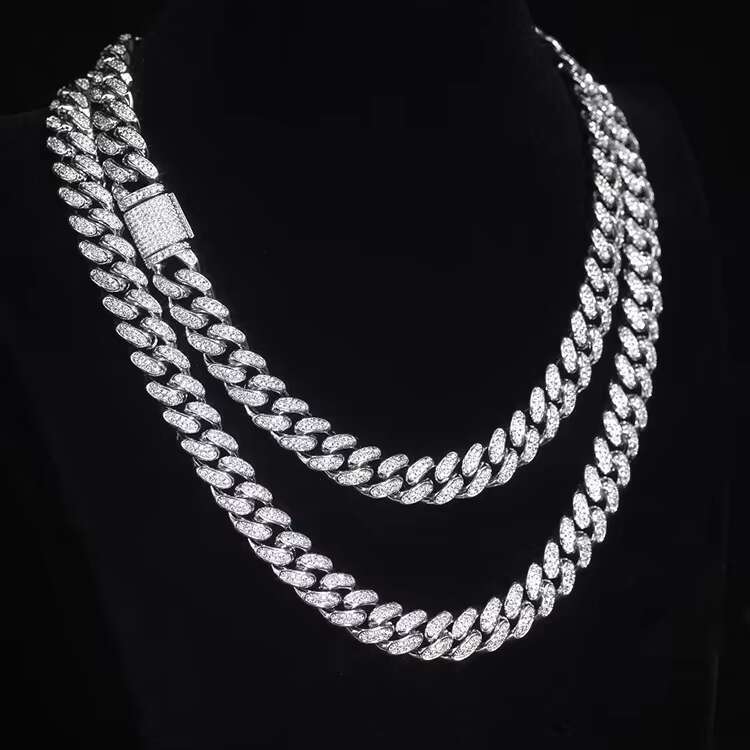 Hot Sale 12mm Wide 2rows Sterling Silver 925 VVS D Color Moissanite Cuban Chain Link Bracelet Necklace