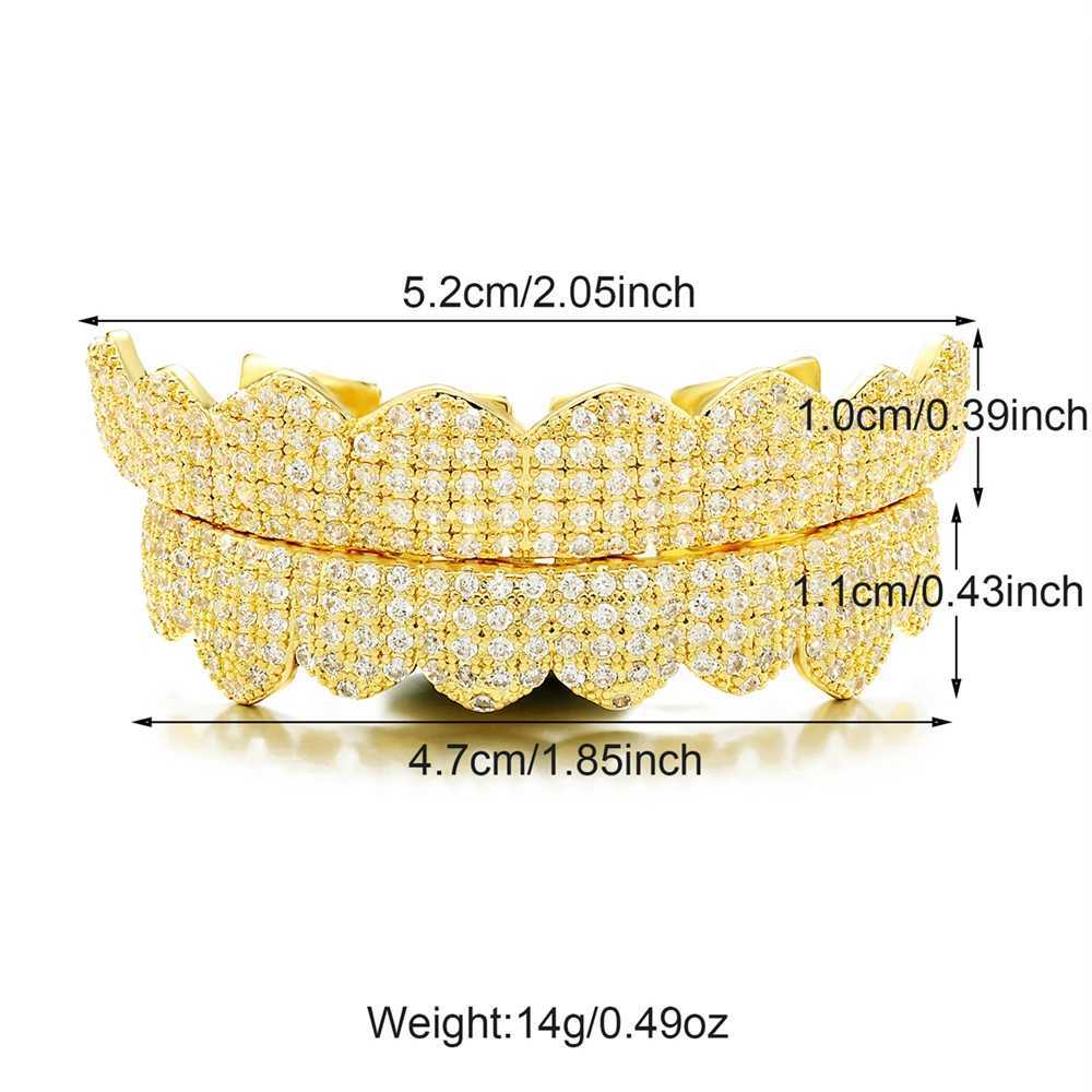 CZ Teeth Grillz Hat Cube Zircon Ice Out Mini Paving Top and Bottom Charm Grill Suitable for Female Hip Hop Jewelry Role Playing W250412