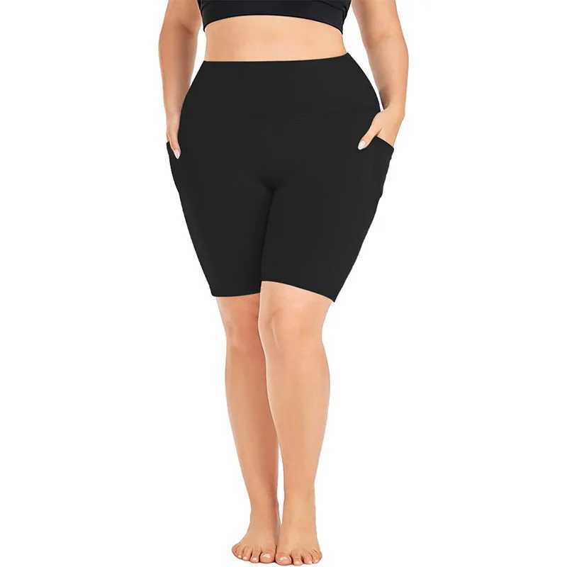 Large Bottom Summer Womens Stretch Fat Mm Summer Yoga Sports Bottom Pocket Five Shorts Y250412