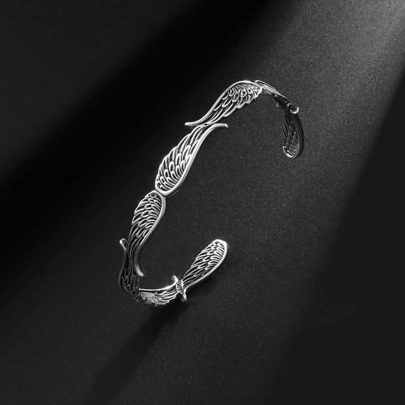 New Retro Creative Design Angel Wings Metal Open Bracelet Men Women Cool Glamour Party Bike JewelryC250411