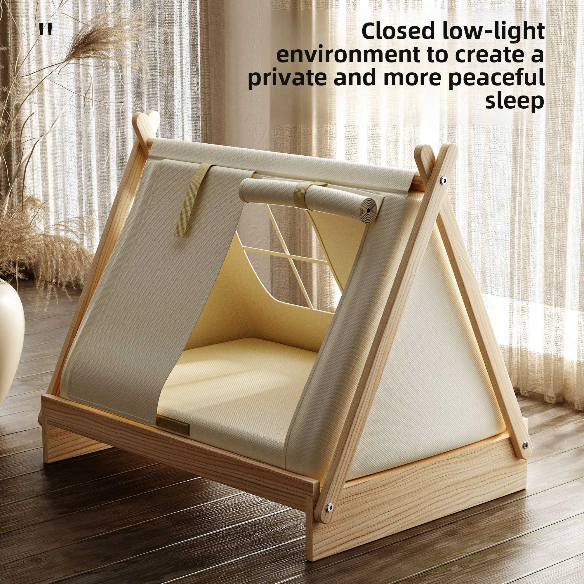 Solid wood dog bed in underground pet tent dog house closed safe warm for puppies in winter X250412