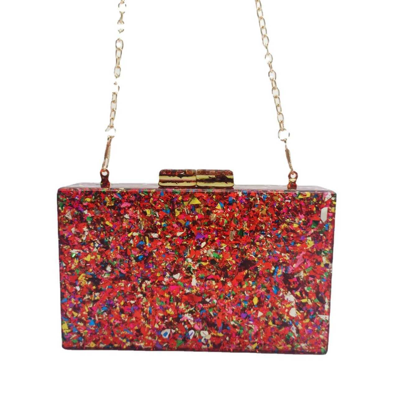 Womens Baita New One Shoulder Diagonal Straddle Bag Fashion Acrylic Bag Colorful SequDinner Party Handheld Bag