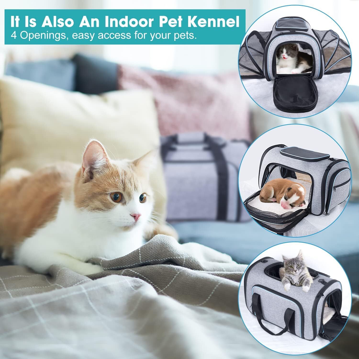 Siivton 4-way expandable pet harness, airline approved foldable cat soft edge harness with detachable wool pad, suitable for cats, puppies, and small 