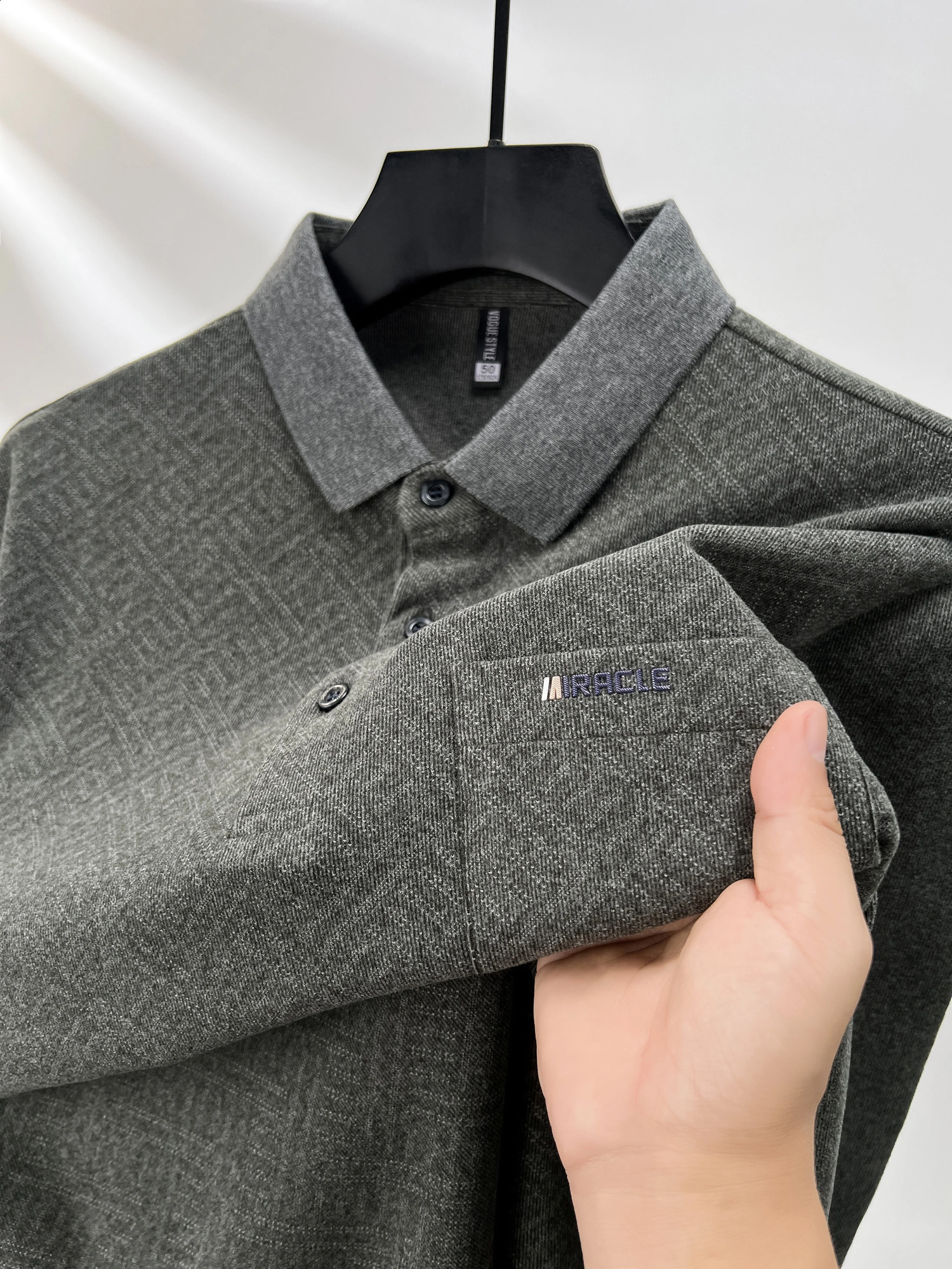 long sleeved mens polo shirt with automatic pocket embroidery high-end customized comfortable and soft casual golf T-shirt 250411