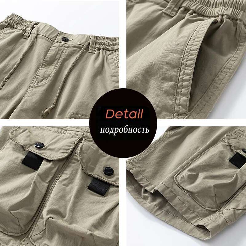 Summer Cotton Cargo Mens Outdoor Casual Men Multi Pocket Beach Streetwear Shorts Male Sport Safari Short Pants