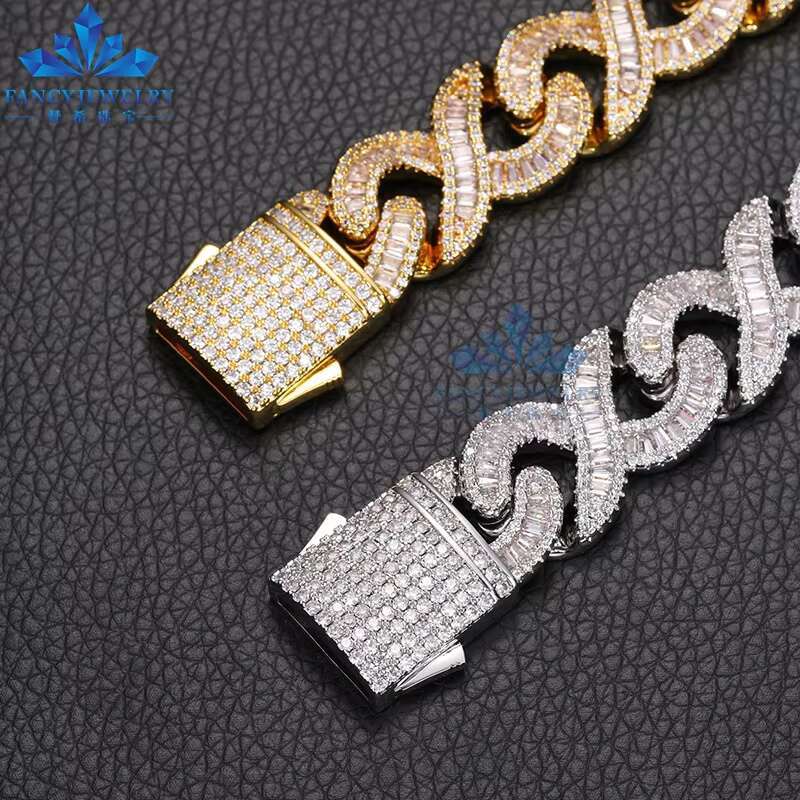 Special Design Pass Diamond test 16mm Micro-inlay Step D-VVS square Moissanite Hip-hop Trendy Cuban Necklace for Men and Women