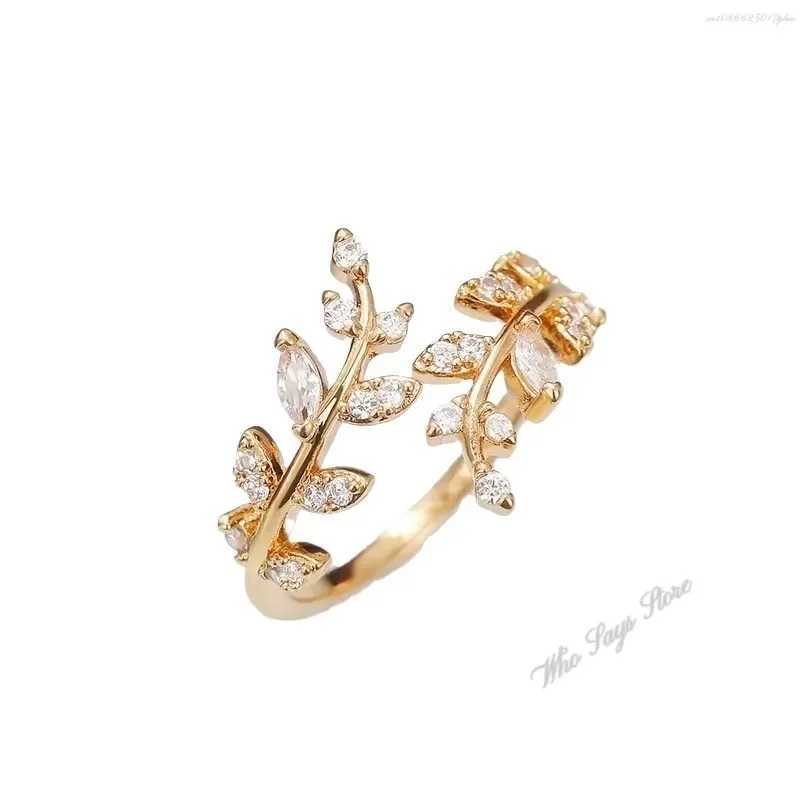 Fashion Olive Open Ring with Sparkling CZ for Women Simple Fashion Finger Decoration Party Girl Gift New JewelryXJ250412