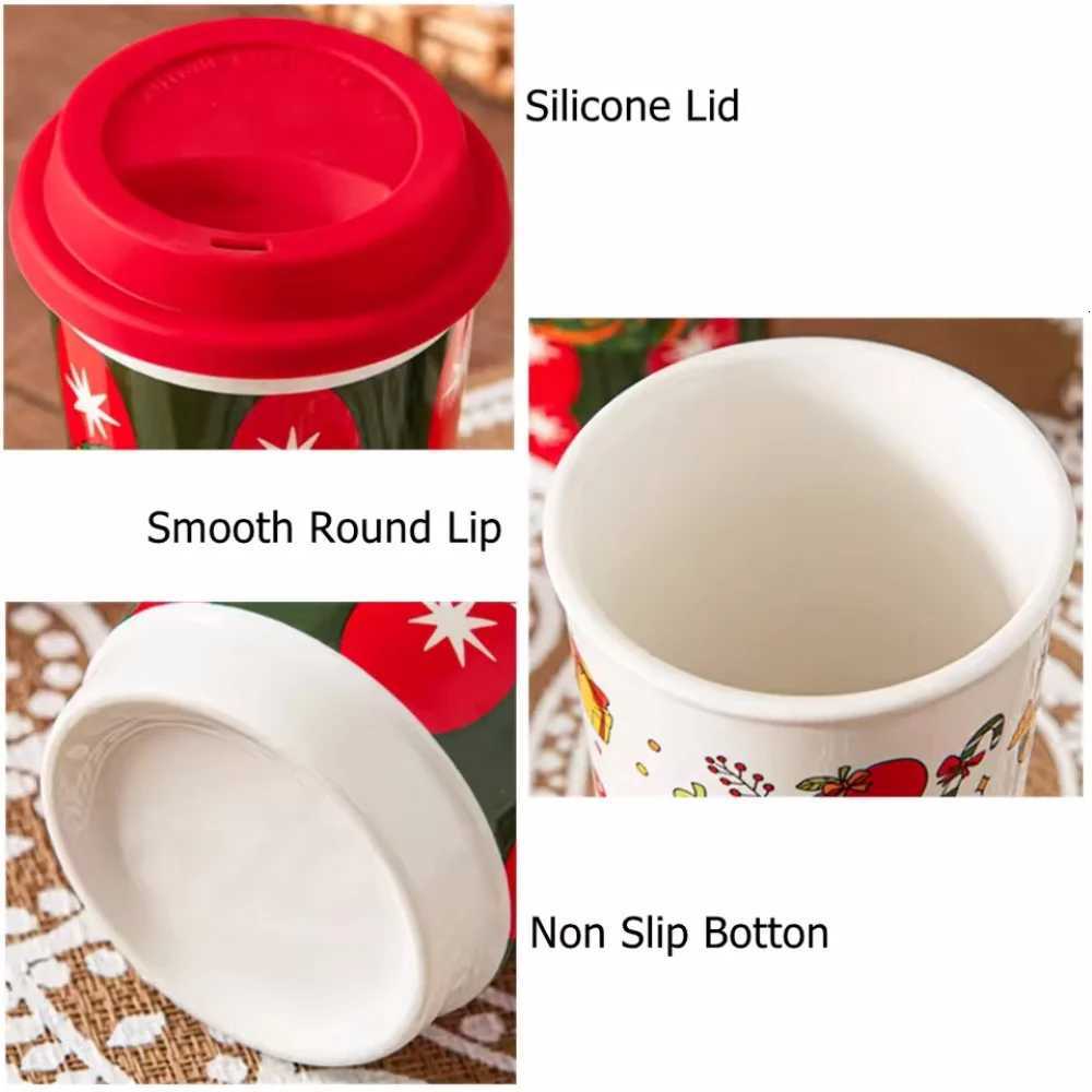 Christmas Christmas Ceramic Mug Coffee Cup with Silicone Lid and Gift Box Latte Mug 580ml Here Comes Santa Claus Gifts for Kids Mom Lovers Y251112
