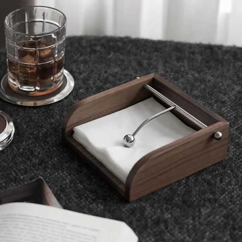 Restaurant Hotel Tissue Box Redwood Fixed-point Square Napkin Box Bracket Light Luxury Stainless Steel Tissue Rack Decoration Y251112