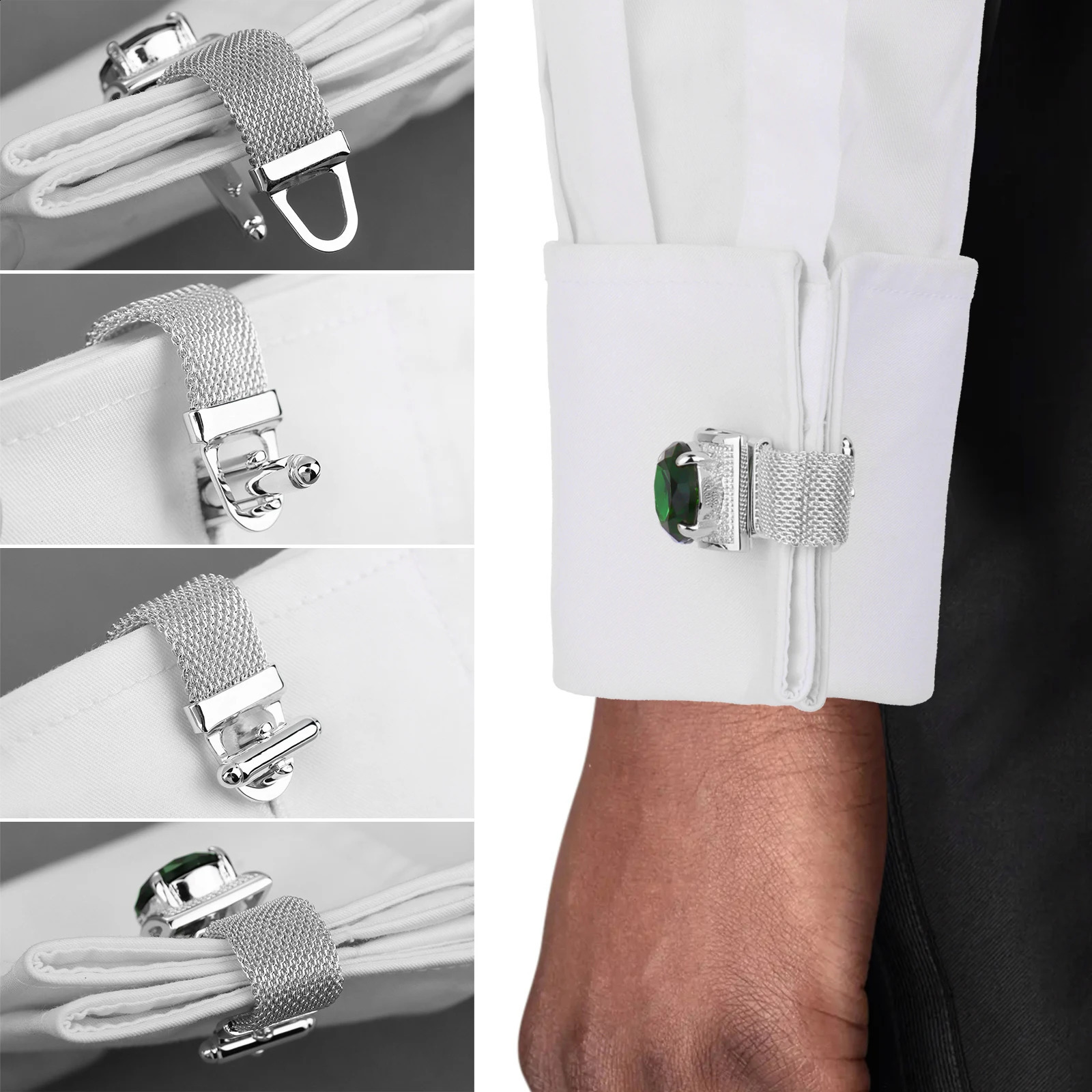 Heisen crystal mens cufflinks silver chain mens French shirt cufflinks wedding birthstone cufflinks gifts 250409