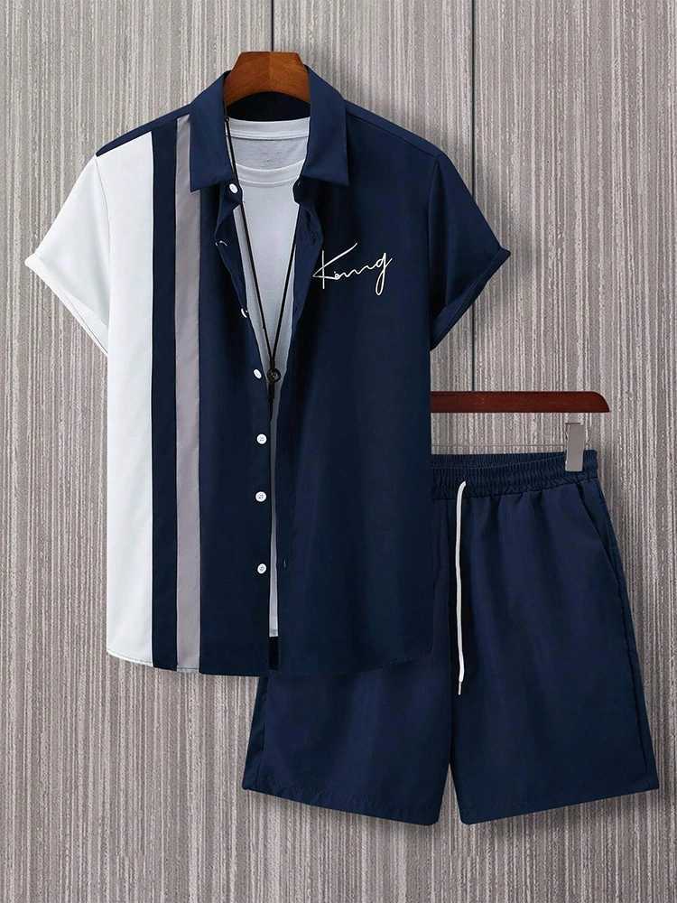 Summer mens short sleeved and beach shorts set daily city street mens casual shirt outdoor sports mens shortsXJ250412