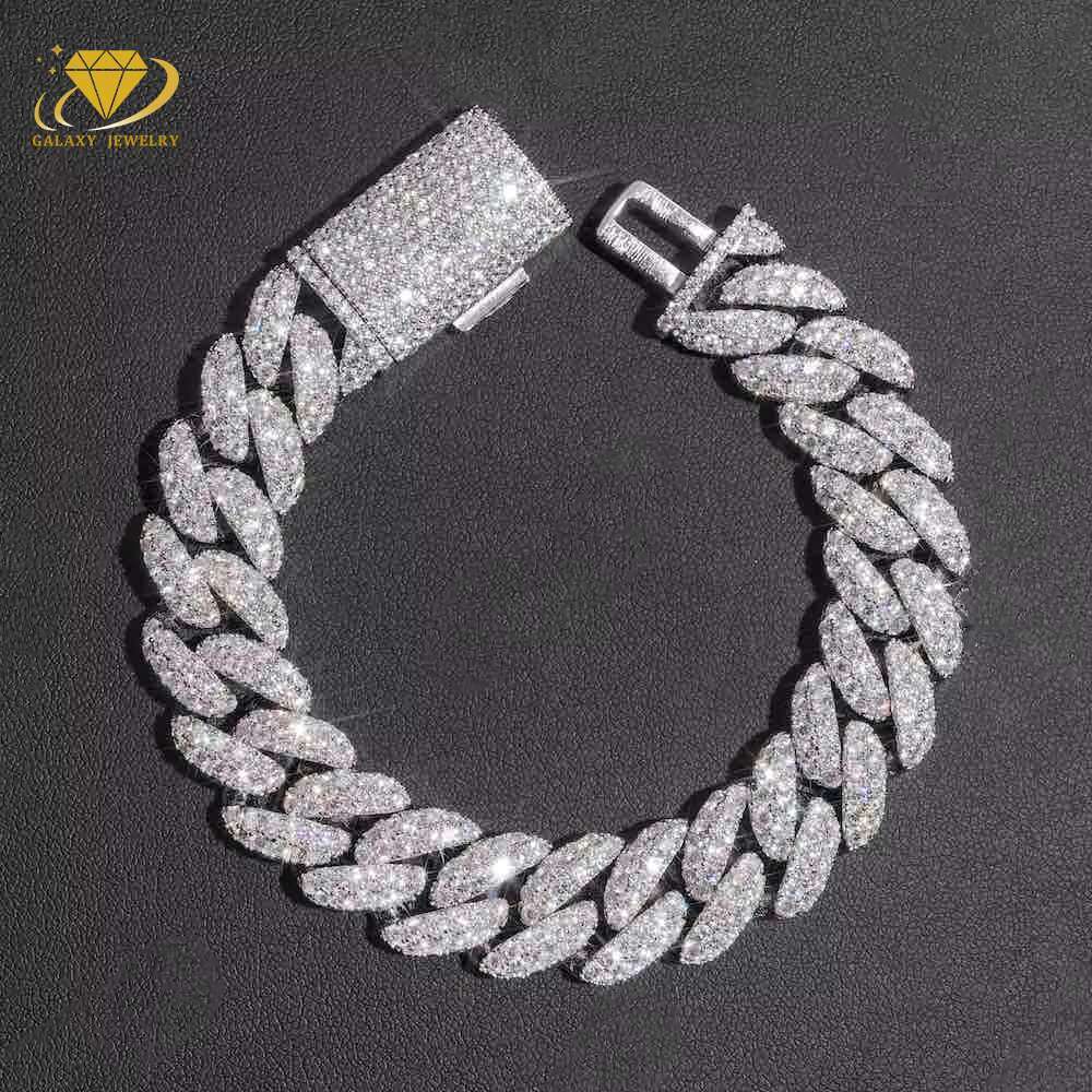 In Stock 2Rows Iced Out S925 Sterling Vvs Moissanite Rhodium/Yellow Gold/Rose Gold Cuban Link Chain 10mm Miami Cuban Chain