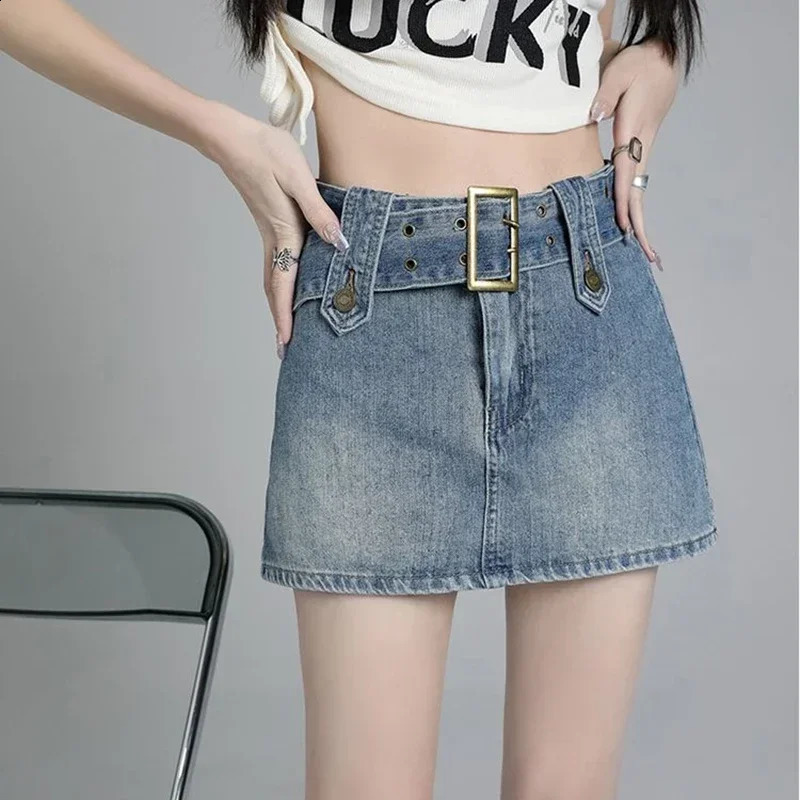 Ins Women American High Waist Gothic Skirts Jeans s Vintage Wrap Hips Denim Dress Female Streetwear Blue Black A Line Skirts 250407