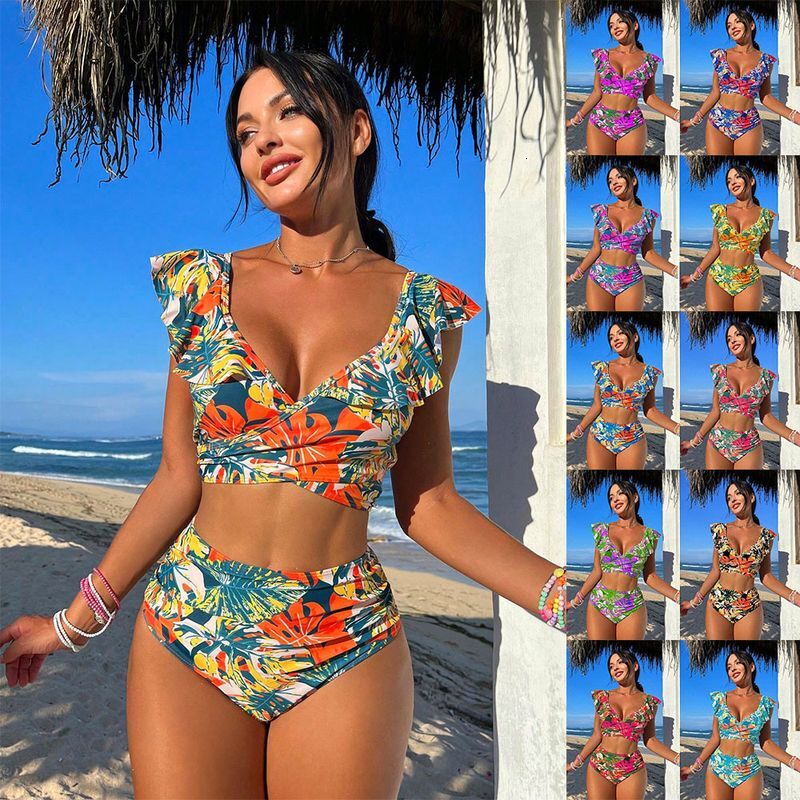 Women's Clothing Two Piece Swimsuit Women Sexy Ruffled Backless Bikini