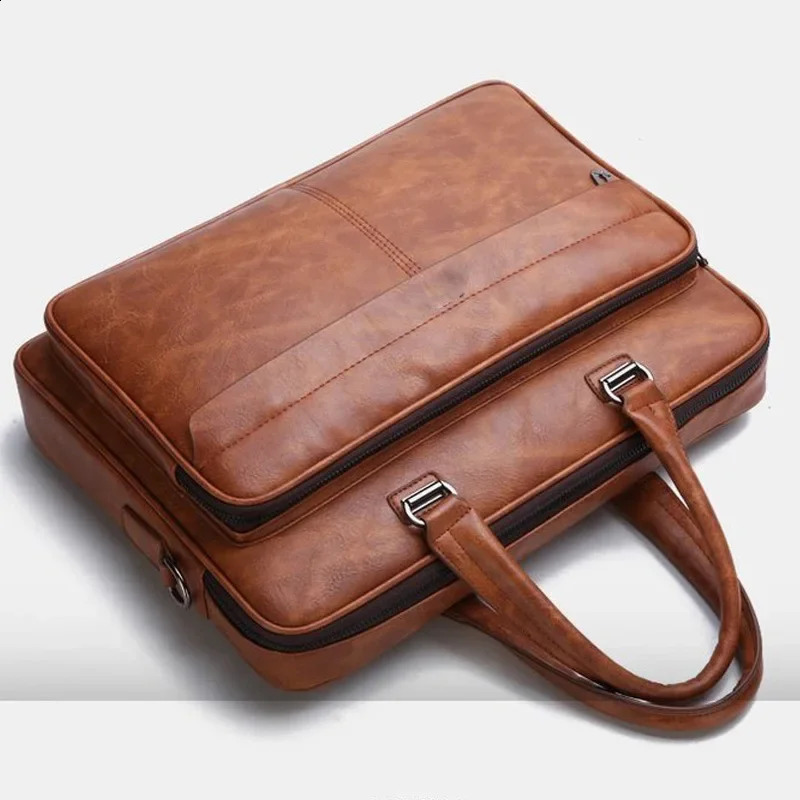 PU Leather Shoulder Bag Large Capacity Portable Casual and Waterproof Crossbody Document Bag for Men Briefcase 250407