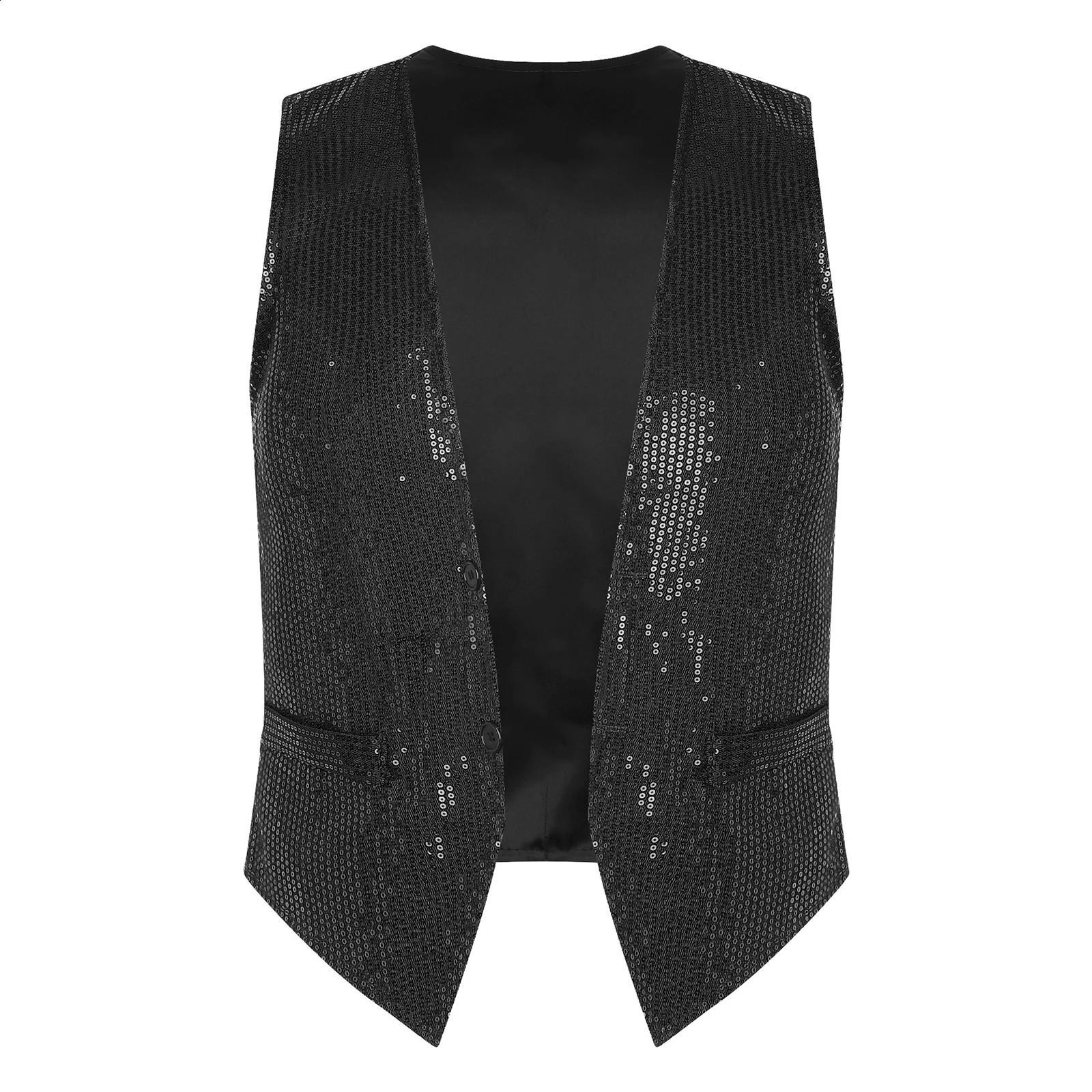 Mens Sparkling Sequins Vests Fashion Mans Sleeveless Waistcoat for Jazz Hip-hop Rave Dance Party Clubwear Performance Costume 250407