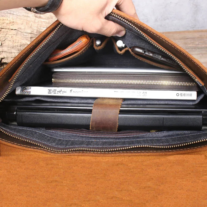 Luufan Mens Briefcase Genuine Leather A4 File Document Handbag Male Soft Cow Leather Laptop Shoulder Bag Business Computer Bag 250407
