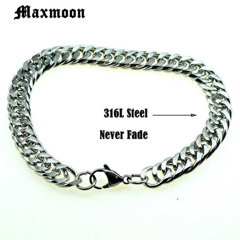 Maxmoon Miami Cuban Stainless Steel Chain Bracelets Men 7mm Flat Curb Bracelet Hip Hop Rock Sports Jewelry Customize WholesaleC250411