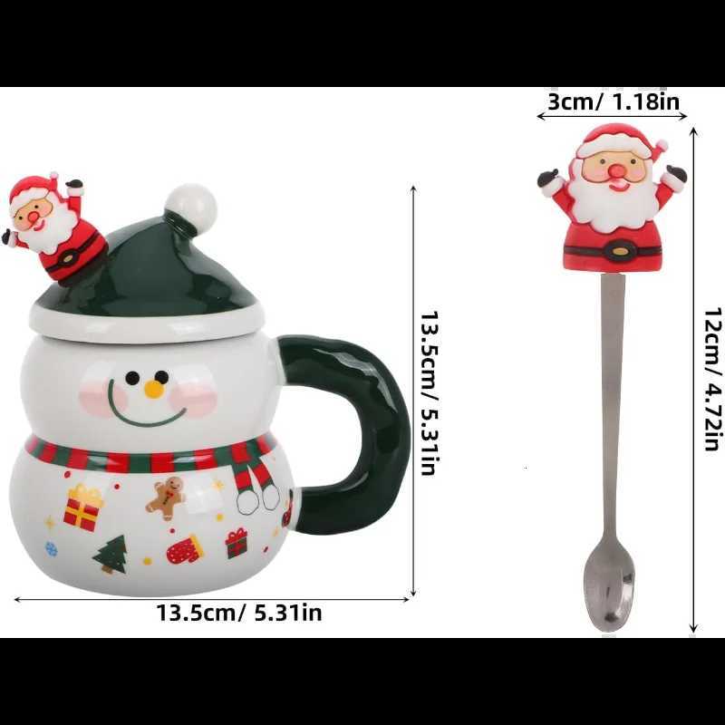 Christmas Snowman Mugs with Lid Porcelain Christmas Coffee Mugs with Spoon for Coffee Hot Chocolate - Christmas Ceramic Cute Drinkware Y251112