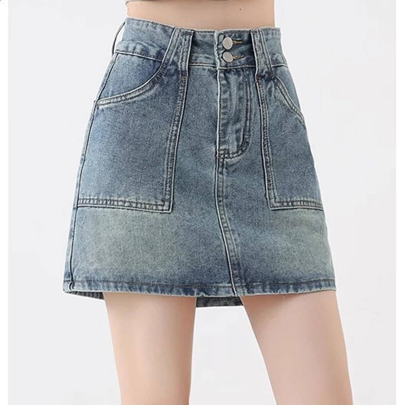 Women High Waist Gothic Streetwear Skirts Jeans s Vintage Denim Mini Dress Female Preppy Style Blue Black Straight Skirts 250407