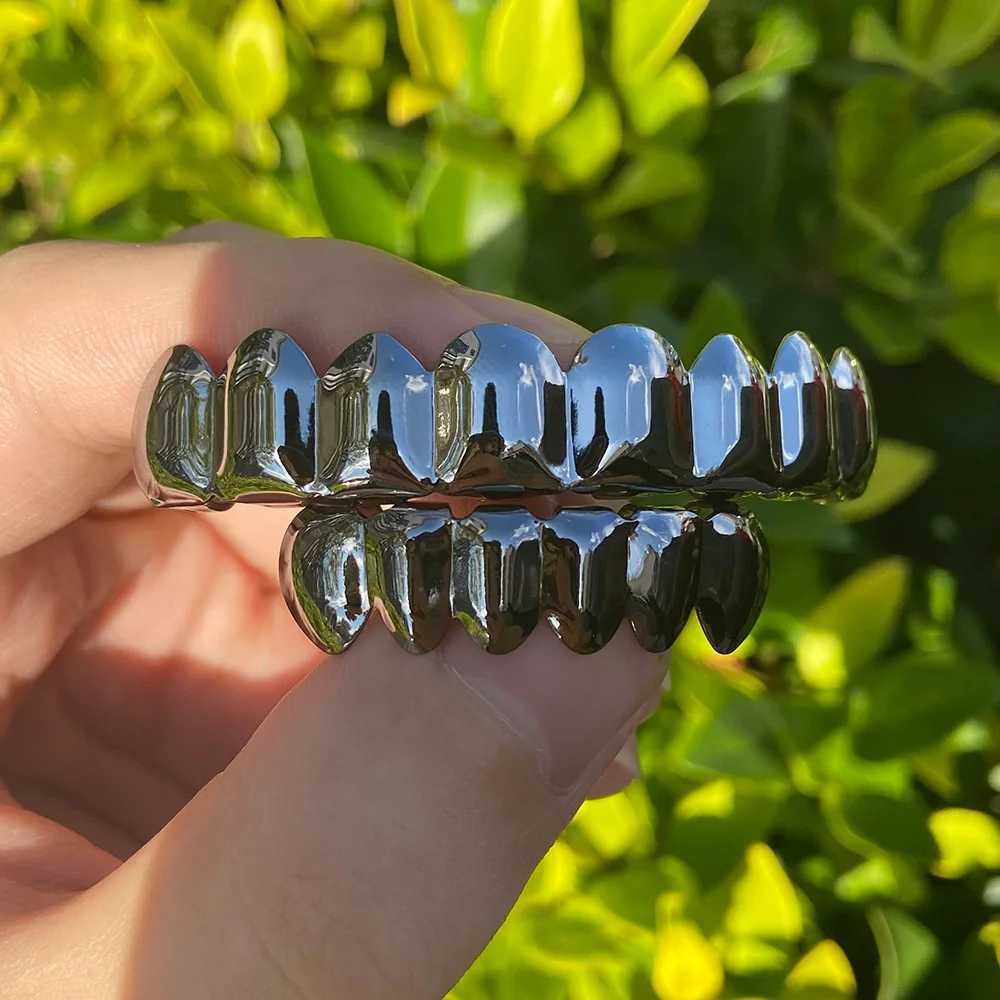 Rachelz Hip Hop 8/6 Black Teeth Grillz Punk Top Bottom Smooth Hat Decoration Womens Jewelry Halloween Role Play W250412