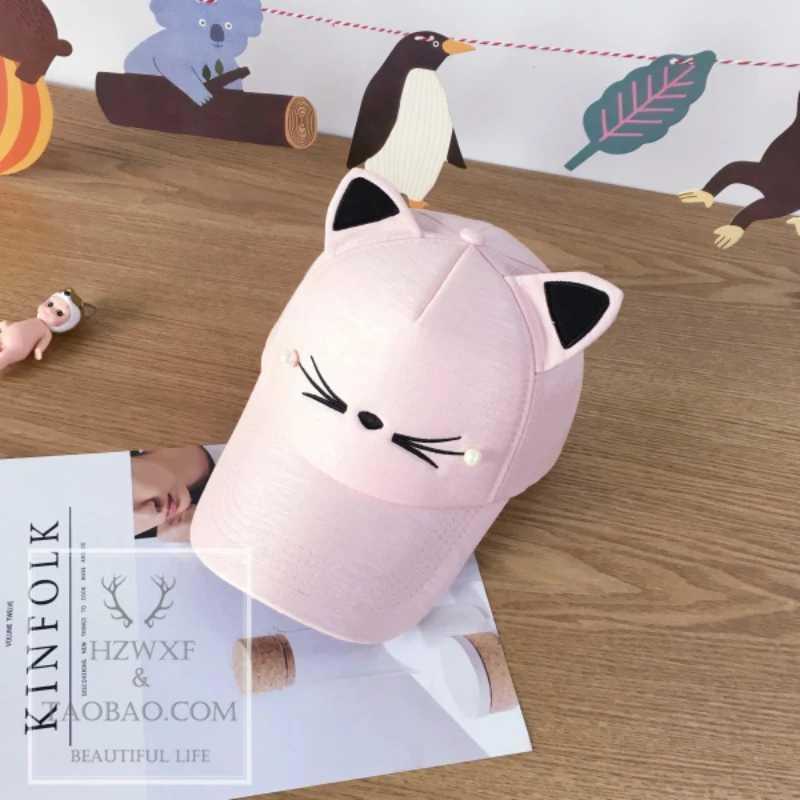 Womens Baseball C Cats ears (Steamed cat-ear shaped bread) Wool Hat Peak C Baseball Cartoon Cotton Outdoor Sports Leisure Sun C Role Play Fashion Plus