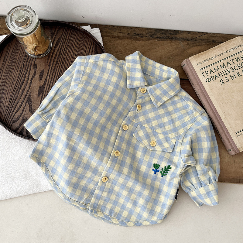 Ddmyshoesvip Korean Long Sleeved And Autumn Wear Fresh Baby Plaid Shirt Jacket For Boys Outdoor Spring Wear