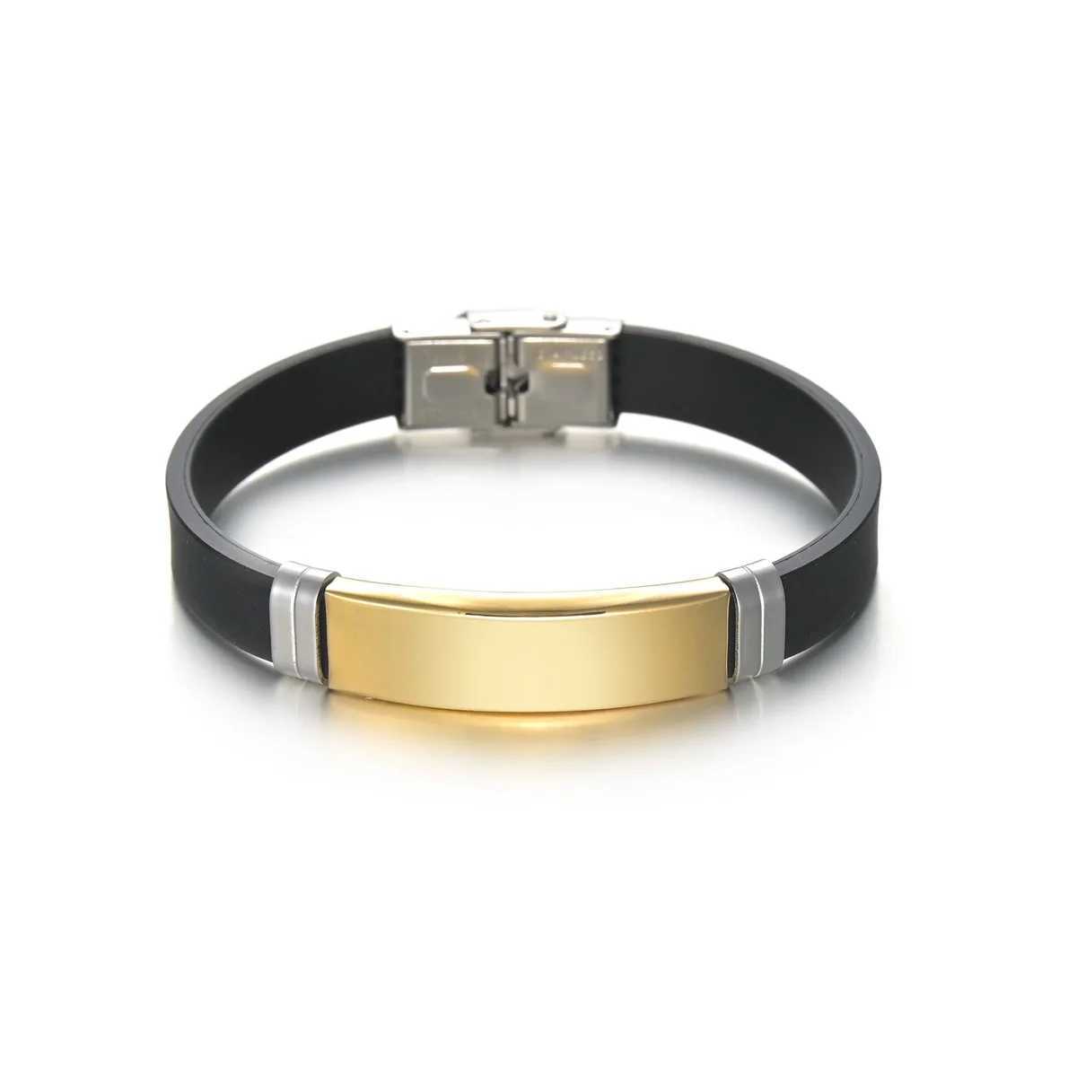 Stainless Steel Bracelet Homme Black Silica Gel Wristband Hip Hop Rock Bracelet For Men Women Couple Fashion Jewelry WholesaleC250411