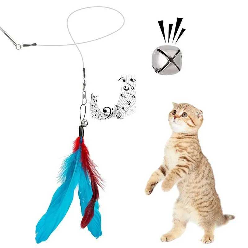 12 piece pet toy set of interactive feather toys for cats with bells replaceable head teasers boring indoor cat chasing and exercise Y250412