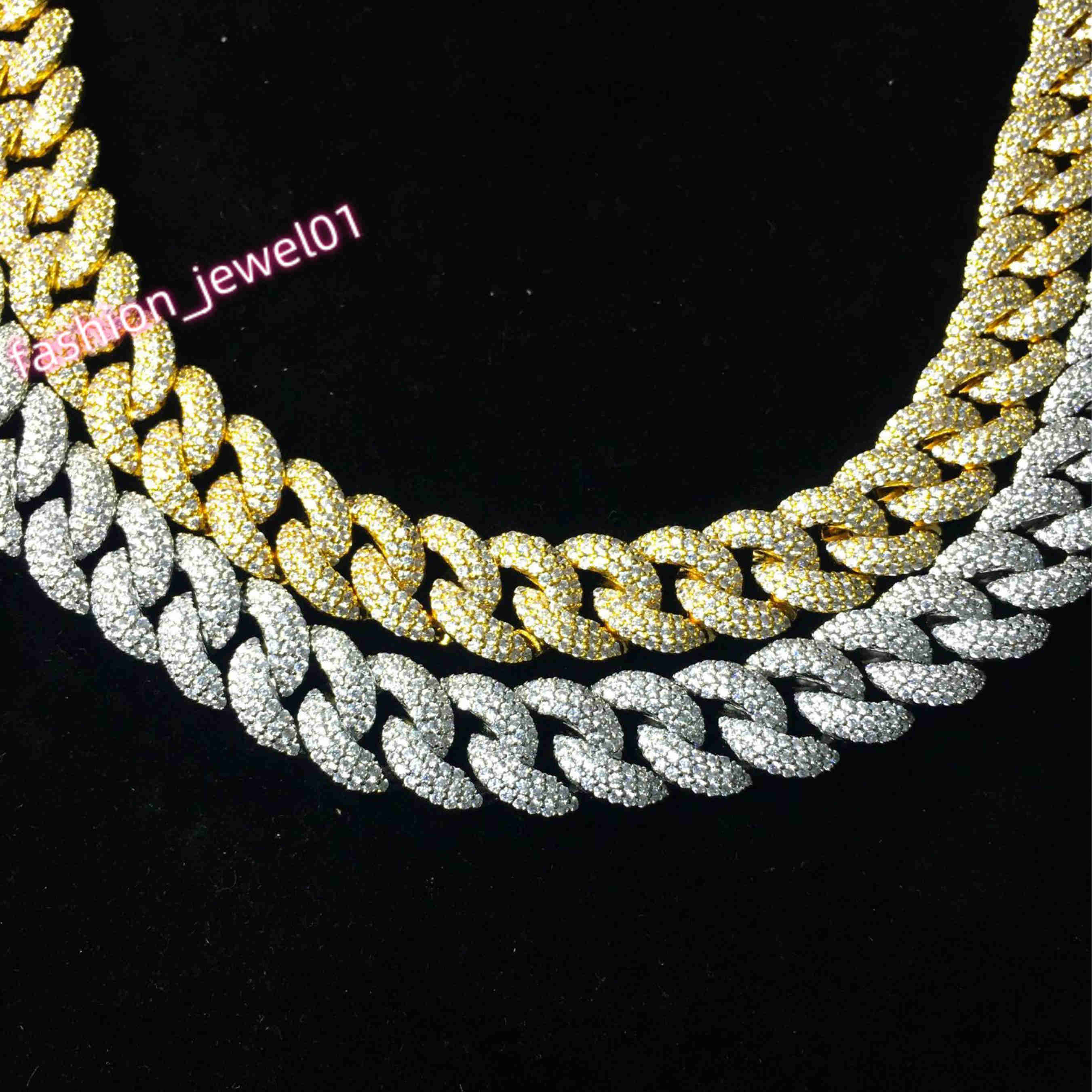 Solid Gold Plated 925 Sterling Silver 13mm-15mm Wide Moissanite Cuban Link Chain Iced Out Necklace for Men for Gifts Parties