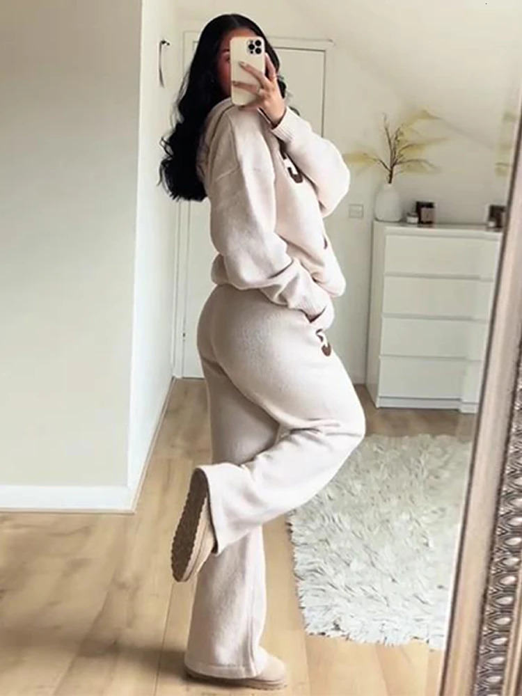 Casual Knit Cardigan Pants Set Women Hood Zipper Full Sleeve Loose Coat Straight Trousers Autumn Fashion Lady 2piece Suit 251103 - view 4