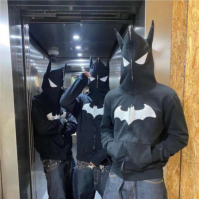 Y2k Zip Up Cking Hip Hop Streetwear Goth Men Sweatshirt Couple Street Haruku Bat Animation Fashion Trend Hoodie Top