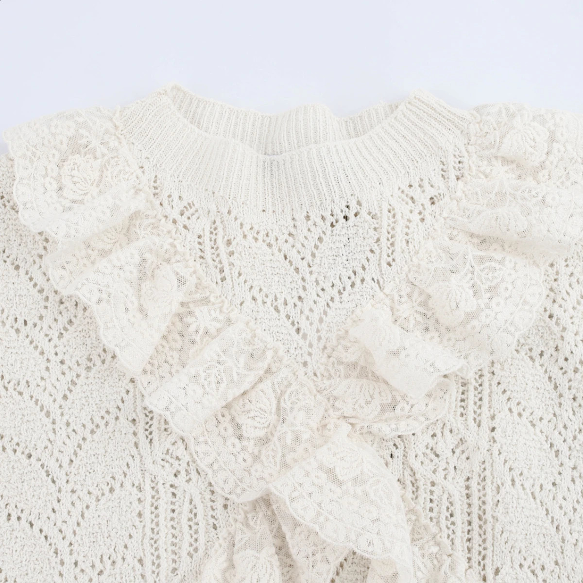 ZBZA Womens Hollow Hem Knitted Top Round Neck Short Sleeve Embroidery n Pullover Spring and Summer Casual Chic Sweater 250411