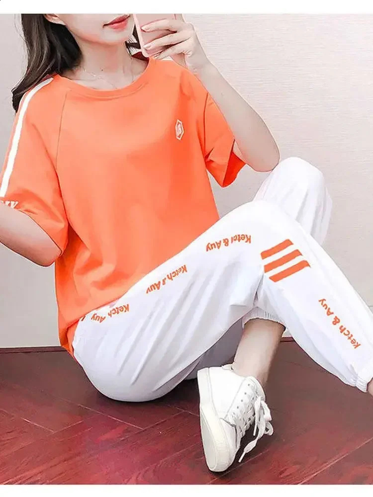 Badypczd Sports Suit s Summer Short-sleeved Top Fashion Running Pants Casual Fitness Clothes Two-piece Gym Suit 250411