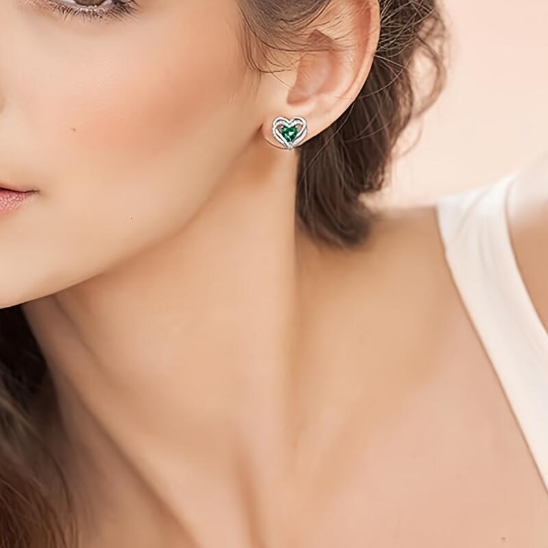 Stud Earrings, Sier Plated Round D Color VVS1 Clarity Moissanite Women Birthday Gift, Anniversary Gift Women's Heart Shape Earrings
