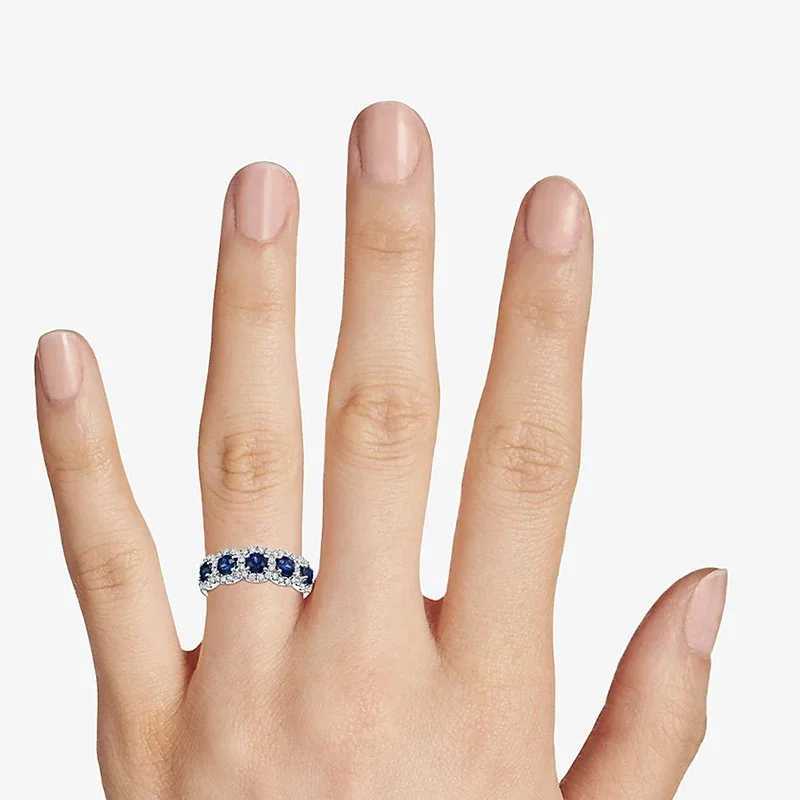 2025 New Womens Ring Blue/White Zircon Temperature Finger Decoration Sparkling Silver Band Fashion JewelryXJ250412
