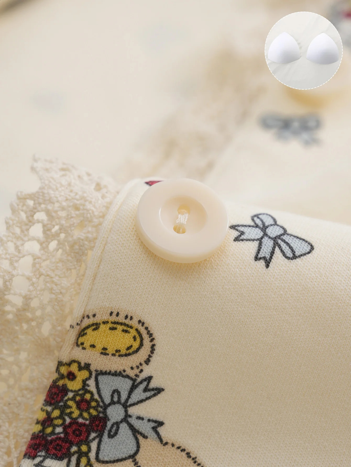 2025 cute lace teddy bear with chest cushion comfortable two-piece pajamas set 250411
