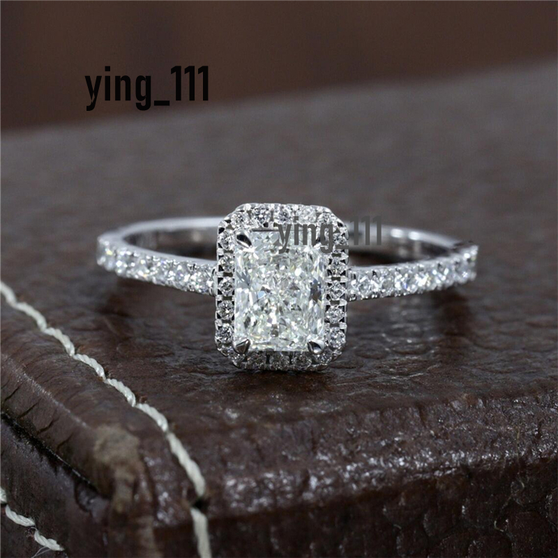 Jewelry 14K White Real Gold Ring 1.0CT Lab Grown Diamond Halo Half Band Ring Engagement Ring For Women IGI Certificate Wedding Womens Ring