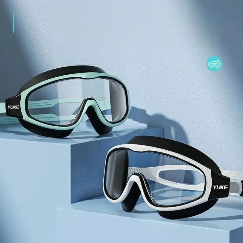 Myopia Swimming Goggles Men Women Large Frame HD Waterproof Anti-fog Myopia with Degree Swimming Goggles Swimming Cap Sets 250411