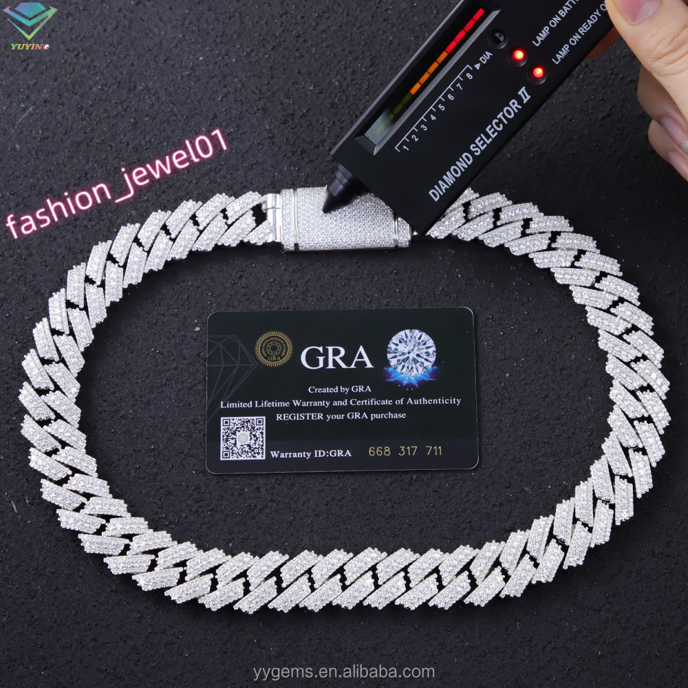 Hip Hop Chain Pass the Diamond Tester VVS Moissanite Diamond S925 Solid Silver Cuban Link Chain for Mens Jewelry