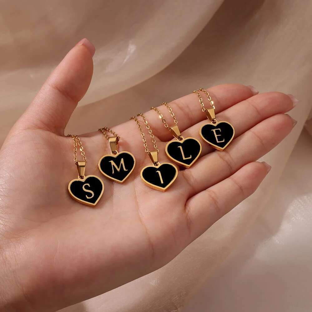 Initial Letter for Women Clavicle Chain Heart Pendant Necklaces Alphabet Stainless Steel Jewelry Freeshipping collares
